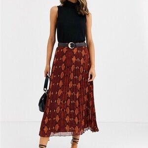 Warehouse brown/rust pleated snake print midi skirt UK14 (US 10)